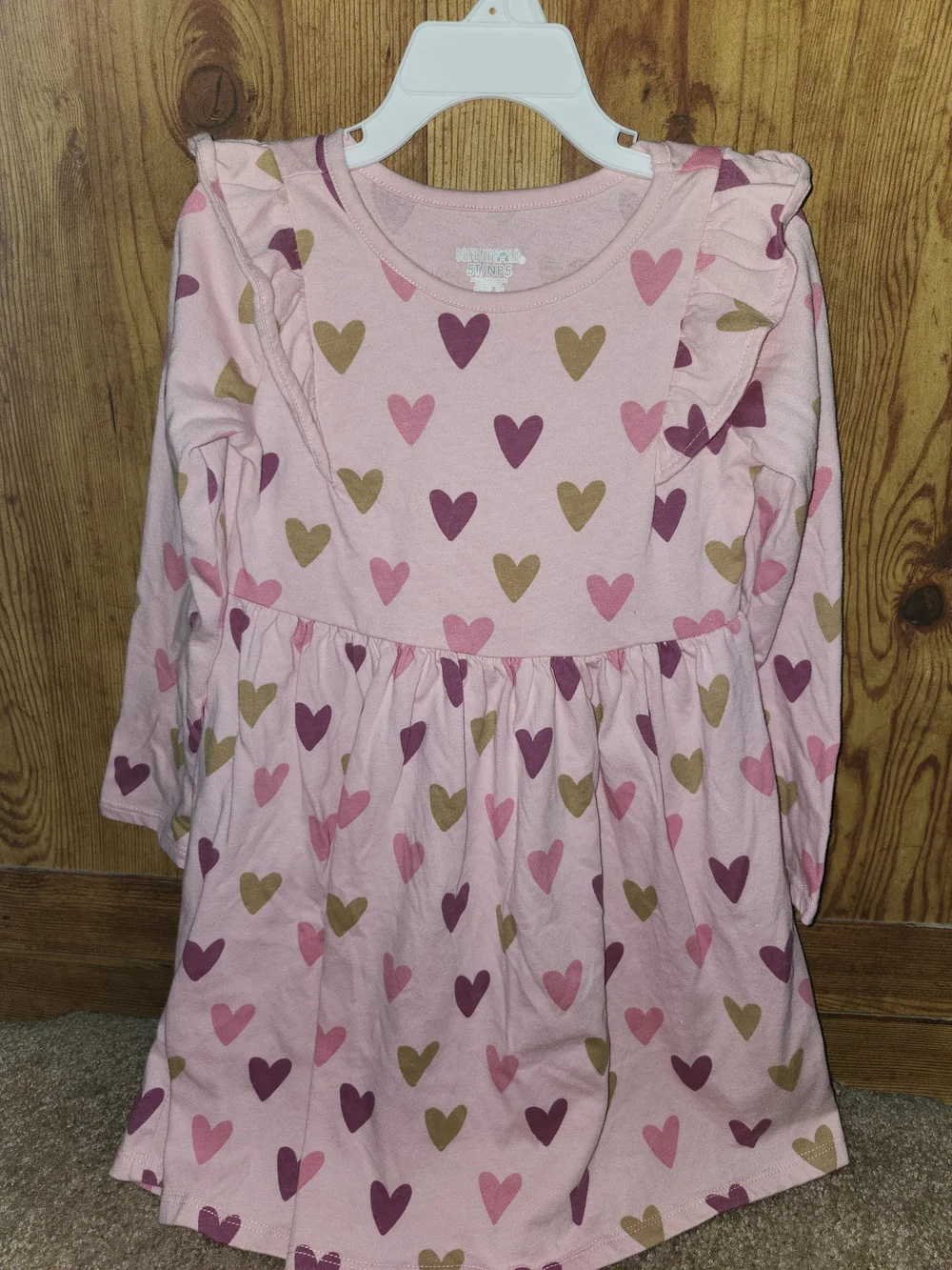 Carter's Pink Heart Ruffle Long-Sleeve Dress